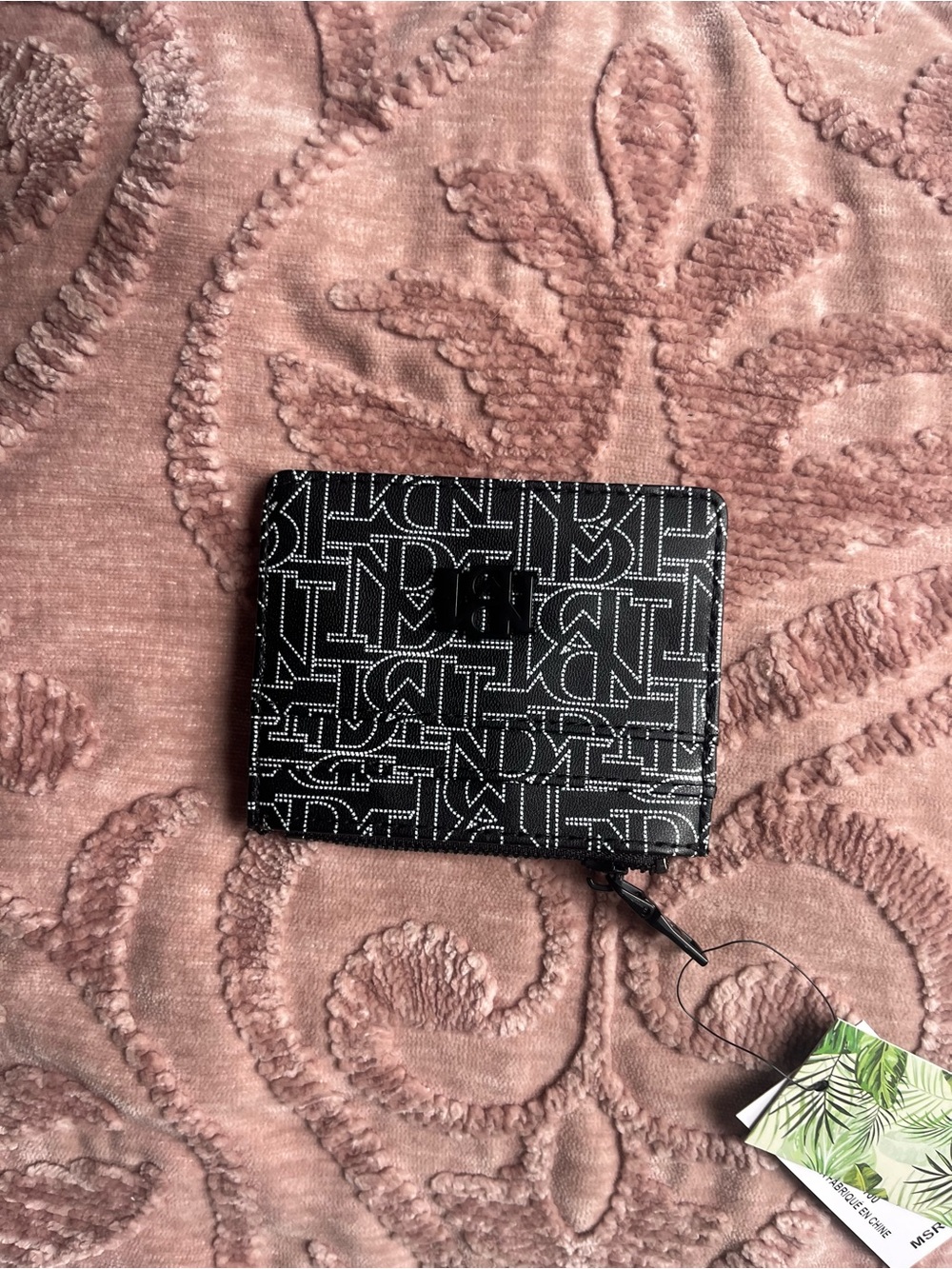 Badgley Mischka Black and White Logo Zip Card Holder